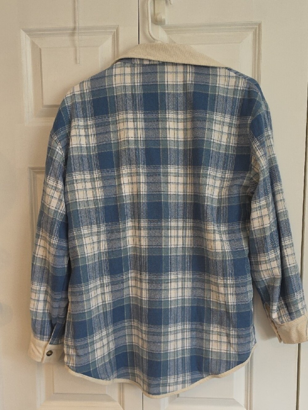 Mello Reversible Blue and White Plaid Utility Jacket with Cream Collar/Cream - Picture 2 of 6